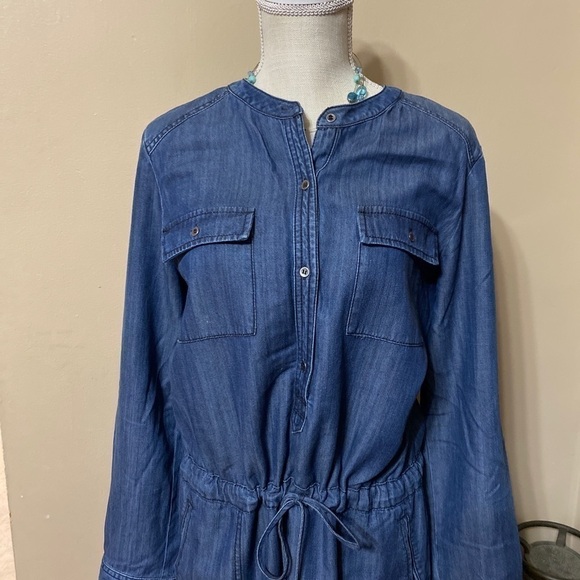 𝅺ann Taylor Loft Button Down Dress Draw String Sz M - Picture 5 of 6